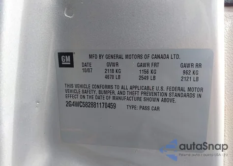 2008 Buick Lacrosse Cx from USA, damaged, VIN 2G4WC582881170459